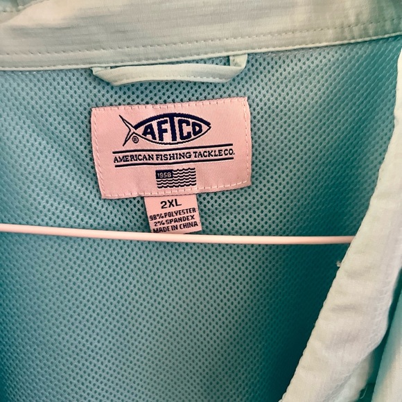 AFTCO Aqua Blue Long Sleeve Button Down Vented Fishing Shirt, Size 2X - Picture 3 of 6